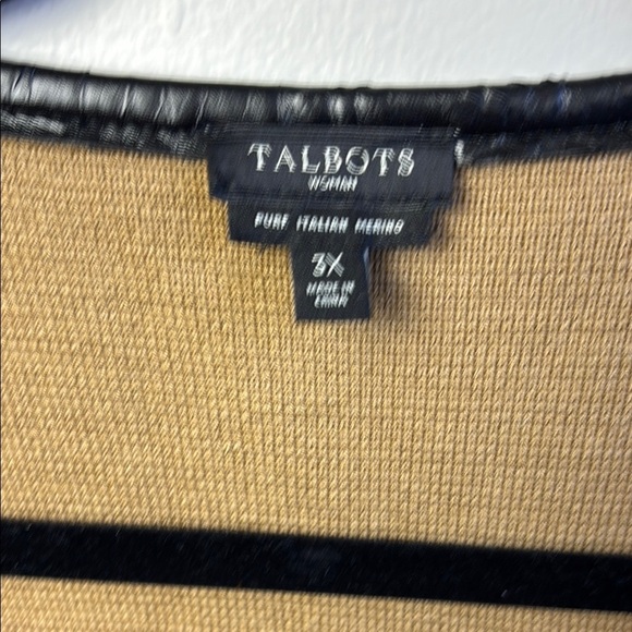 Talbots Tan Open Front Cardigan with Black Trim - Picture 2 of 5